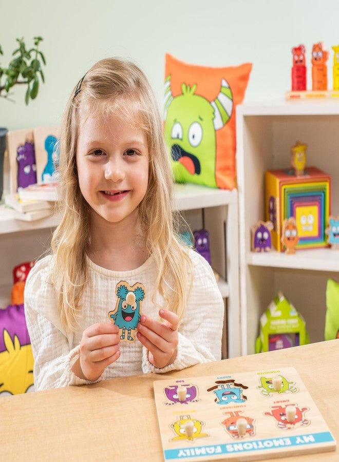 Open The Joy My Emotions Family Peg Puzzle - Emotional Recognition & Social Skills Puzzle for Kids | Montessori-Style Wooden Puzzle with 6 Emotion Pieces | Ages 4+ - Image 2